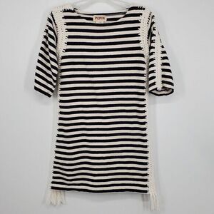 PEPIN Anthropologie Dress‎ White & Navy Stripe Cotton Crochet Beach Size XS